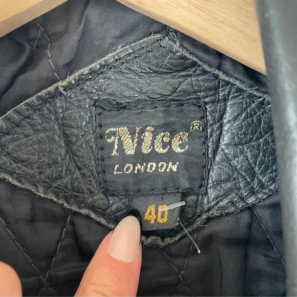 Vintage Nice London Studded black leather motorcycle jacket moto coat M - Picture 4 of 16